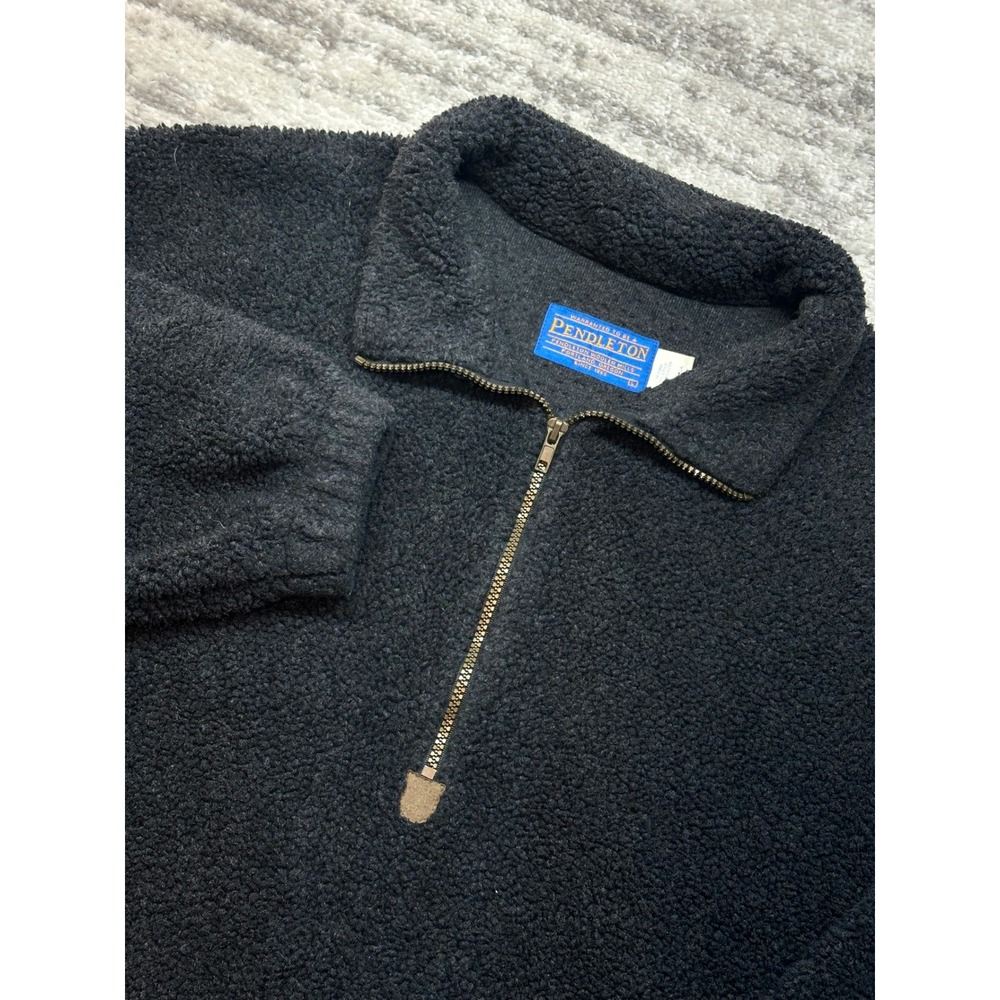 Pendleton Fleece Pullover Mens Large Black Sherpa Quarter Zip Made In USA